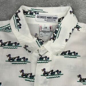 American Vintage TWEENS Guess Kids White Duck Print Button Up Shirt Size 14
